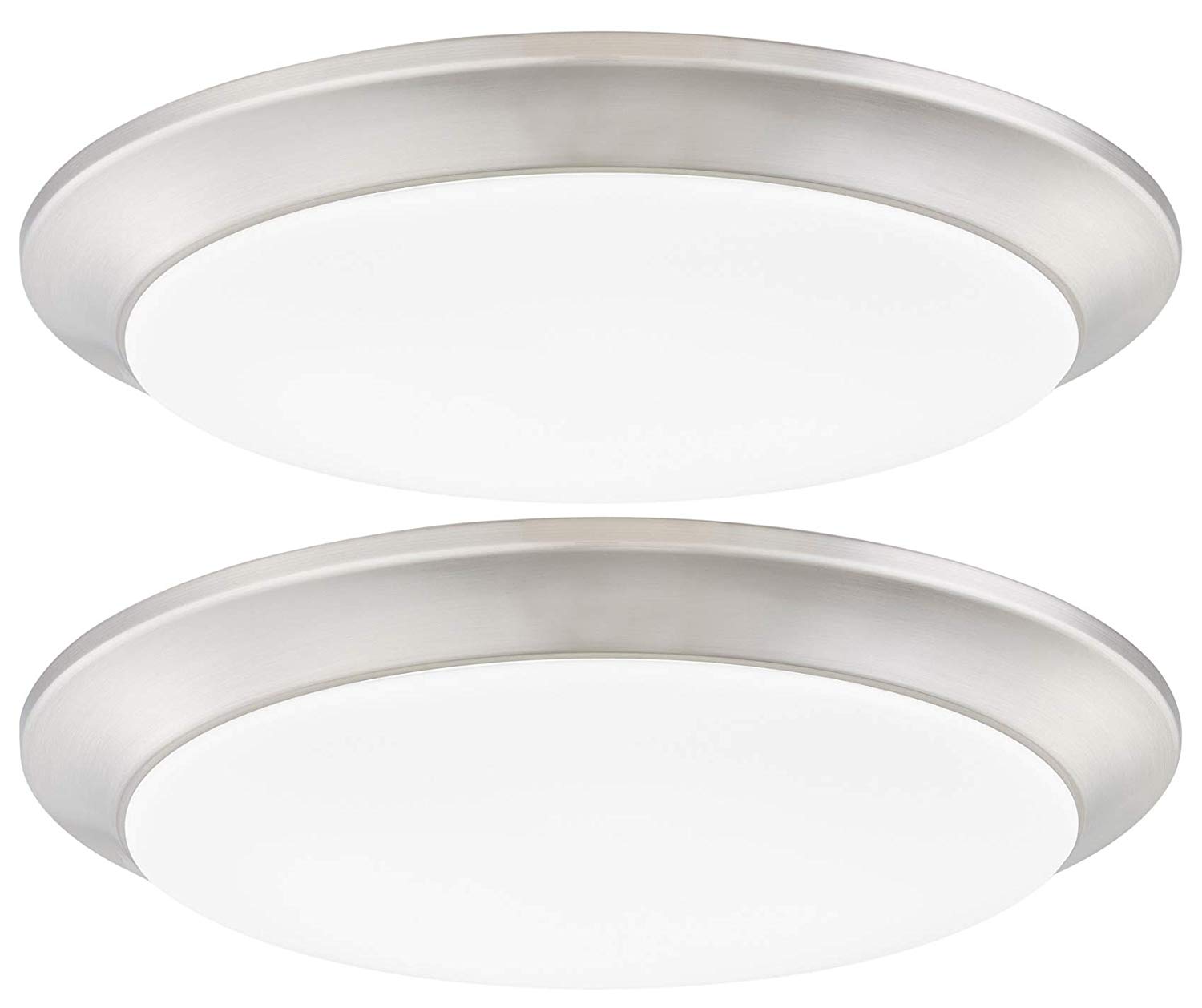 GRUENLICH LED Flush Mount Ceiling Lighting Fixture, 11 Inch Dimmable 19W (125W Replacement) 1170 Lumen, Metal Housing with Nickel Finish, ETL and Damp Location Rated, 2-Pack