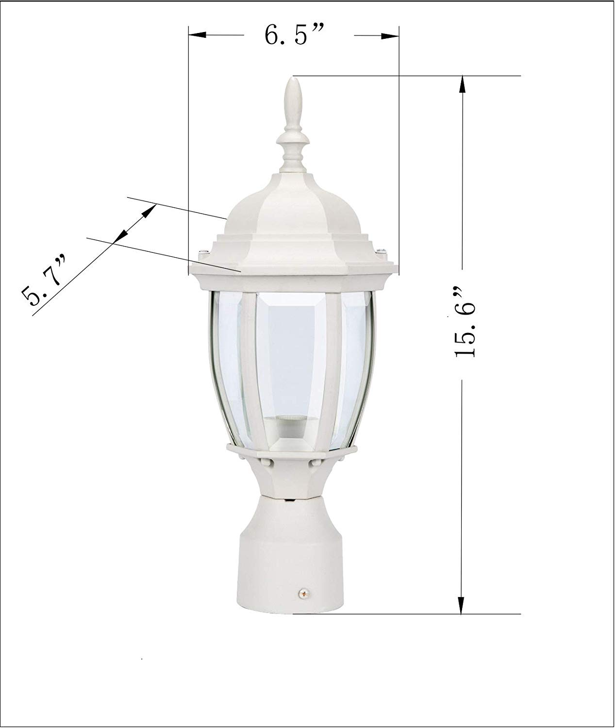 LIT-PaTH Outdoor Post Light Pole Lantern Lighting Fixture with One E26 Base Max 100W, Aluminum Housing Plus Glass, Matte White Finish 