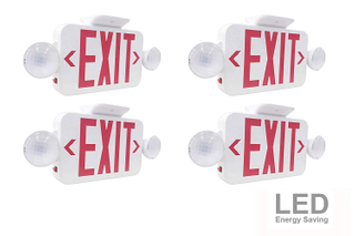 LIT-PaTH LED Combo Emergency EXIT Sign with 2 Adjustable Head Lights And Back Up Batteries- US Standard Red Letter Emergency Exit Lighting, UL 924 And CEC Qualified, 120-277 Voltage (4-Pack)