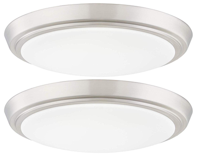 GRUENLICH LED Flush Mount Ceiling Lighting Fixture, 7 Inch Dimmable 12W (75W Replacement) 840 Lumen, Metal Housing with Nickel Finish, ETL and Damp Location Rated, 2-Pack