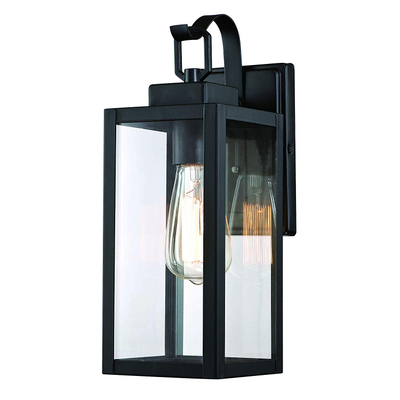 Gruenlich Outdoor Wall Lantern, Wall Sconce Light as Porch Lighting Fixture with One E26 Base Max 100W, Aluminum Housing Plus Glass, Matte Black Finish, ETL Rated