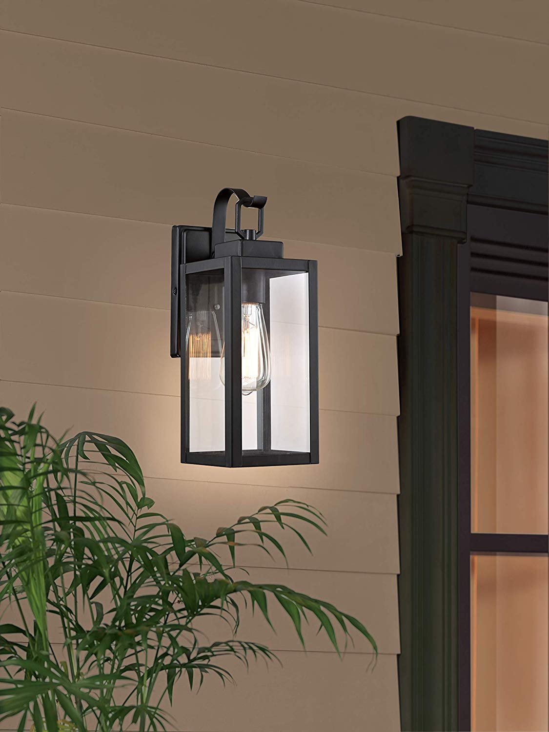 Gruenlich Outdoor Wall Lantern, Wall Sconce Light as Porch Lighting Fixture with One E26 Base Max 100W, Aluminum Housing Plus Glass, Matte Black Finish, ETL Rated