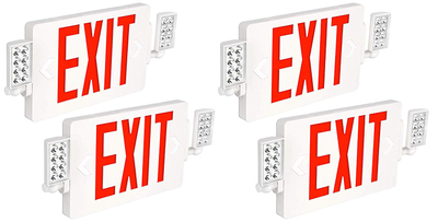 GRUENLICH LED Combo Emergency EXIT Sign with 2 Adjustable Head Lights and Double Face, Back Up Batteries- US Standard Red Letter Emergency Exit Lighting, UL 924 Qualified, 120-277 Voltage (4-Pack)