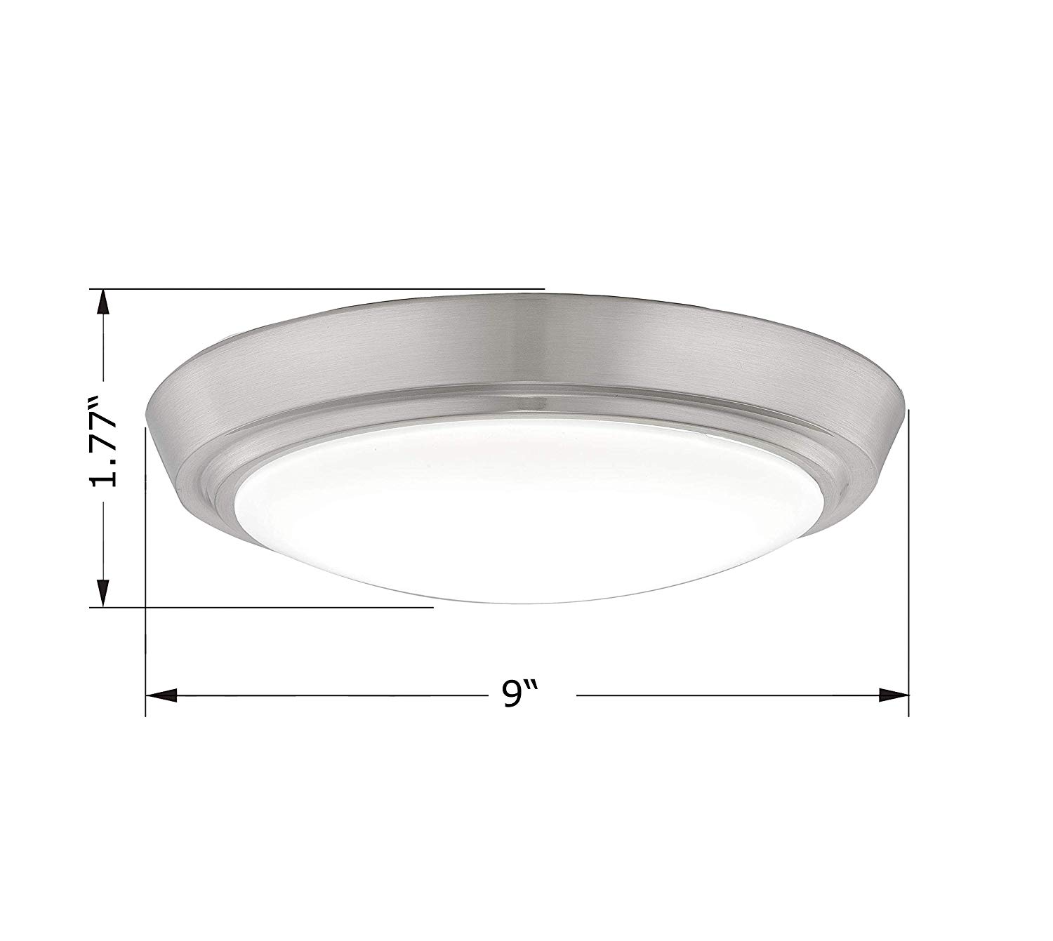 GRUENLICH LED Flush Mount Ceiling Lighting Fixture, 9 Inch Dimmable 15W (100W Replacement) 1000 Lumen, Metal Housing with Nickel Finish, ETL and Damp Location Rated, 2-Pack