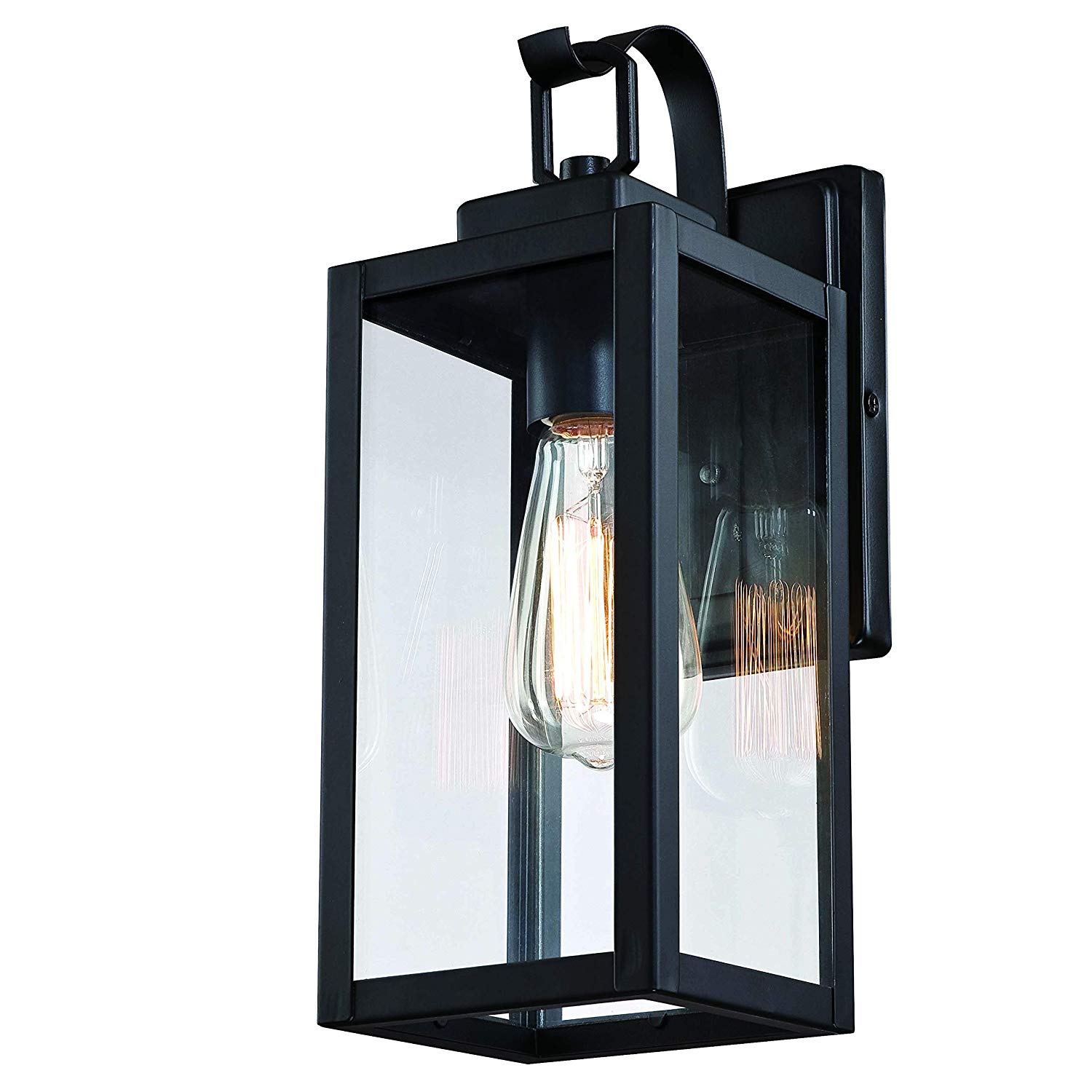 Gruenlich Outdoor Wall Lantern, Wall Sconce Light as Porch Lighting Fixture with One E26 Base Max 100W, Aluminum Housing Plus Glass, Matte Black Finish, ETL Rated