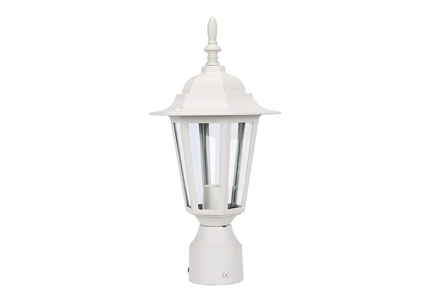 LIT-PaTH Outdoor Post Light Pole Lantern Lighting Fixture with One E26 Base Max 60W, Aluminum Housing Plus Glass, Matte White Finish 