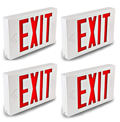 GRUENLICH LED Emergency EXIT Sign with Double Face and Back Up Batteries- US Standard Red Letter Exit Lighting, UL 924 Qualified, 120-277 Voltage (4-Pack)