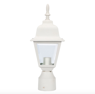 LIT-PaTH Outdoor Post Light Pole Lantern Lighting Fixture with One E26 Base Max 60W, Aluminum Housing Plus Clear Glass, Matte White Finish