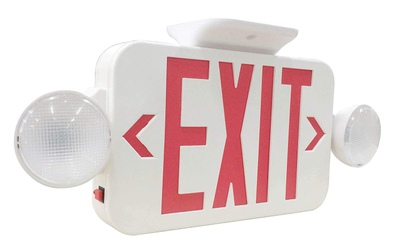 LIT-PaTH LED Combo Emergency EXIT Sign with 2 Adjustable Head Lights And Back Up Batteries- US Standard Red Letter Emergency Exit Lighting, UL 924 And CEC Qualified, 120-277 Voltage (1-Pack)