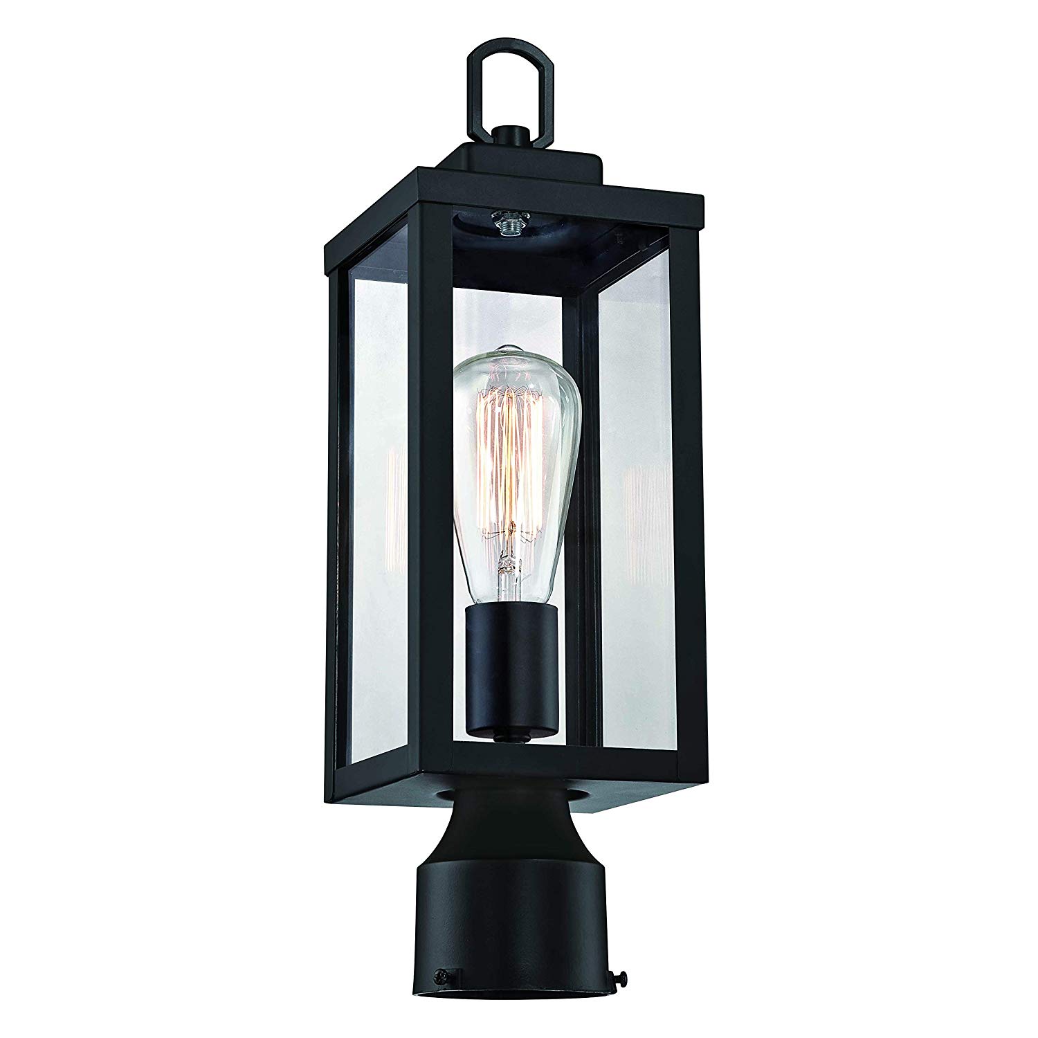 GRUENLICH Outdoor Post Lighting Fixture with One E26 Medium Base Max 100W, Aluminum Housing Plus Glass, Matte Black Finish