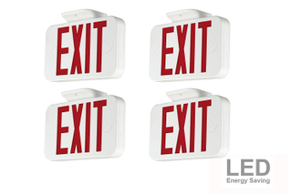 LIT-PaTH Double Face LED Combo Emergency EXIT Sign and Back Up Batteries- US Standard Red Letter Emergency Exit Lighting, UL 924 and CEC Qualified, 120-277 Voltage (4-Pack)