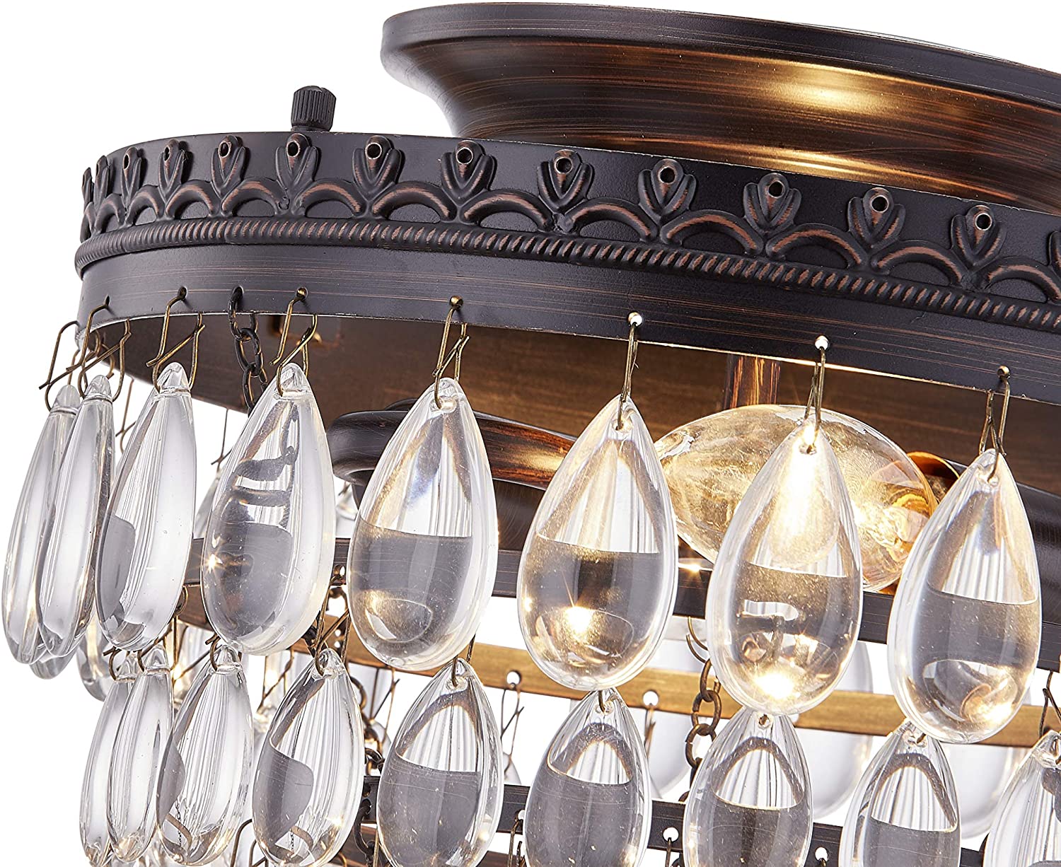 Gruenlich Crystal Ceiling Light, K9 Crystal Flush Mount with 2 Light E12 Base, Metal Housing with Oil Rubbed Bronze Finish (Bulb not Included)