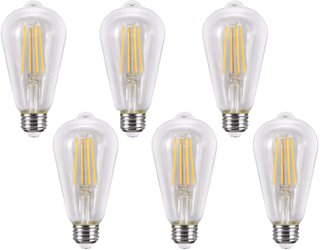 LIT-PaTH LED Edison Light, Vintage Filament Bulb, ST64(ST19) 9W (60W Equivalent) 800 Lumen, Dimmable, 2700K, E26 Base, 6-Pack