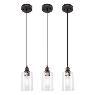 Gruenlich Pendant Lighting Fixture for Kitchen and Dining Room, Hanging Lighting Fixture, E26 Medium Base, Metal Construction with Clear Glass, Bulb not Included (3-Pack Bronze)