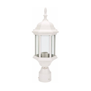LIT-PaTH Outdoor Post Lighting Pole Lantern Fixture with One E26 Base Max 100W, Aluminum Housing Plus Glass (White Finish)