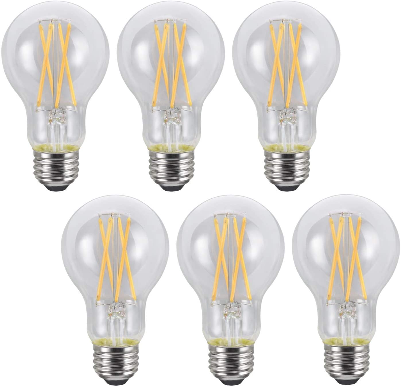 LIT-PaTH LED Edison Light, Vintage Filament Bulb, A19 9W (60W Equivalent) 800 Lumen, Dimmable, 2700K, E26 Base, 6-Pack