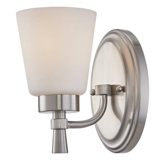 Gruenlich 1-Light Wall Sconce, Bathroom Vanity Lighting Fixture, E26 Base 100W Max, Metal Housing with Glass, Nickel Finish