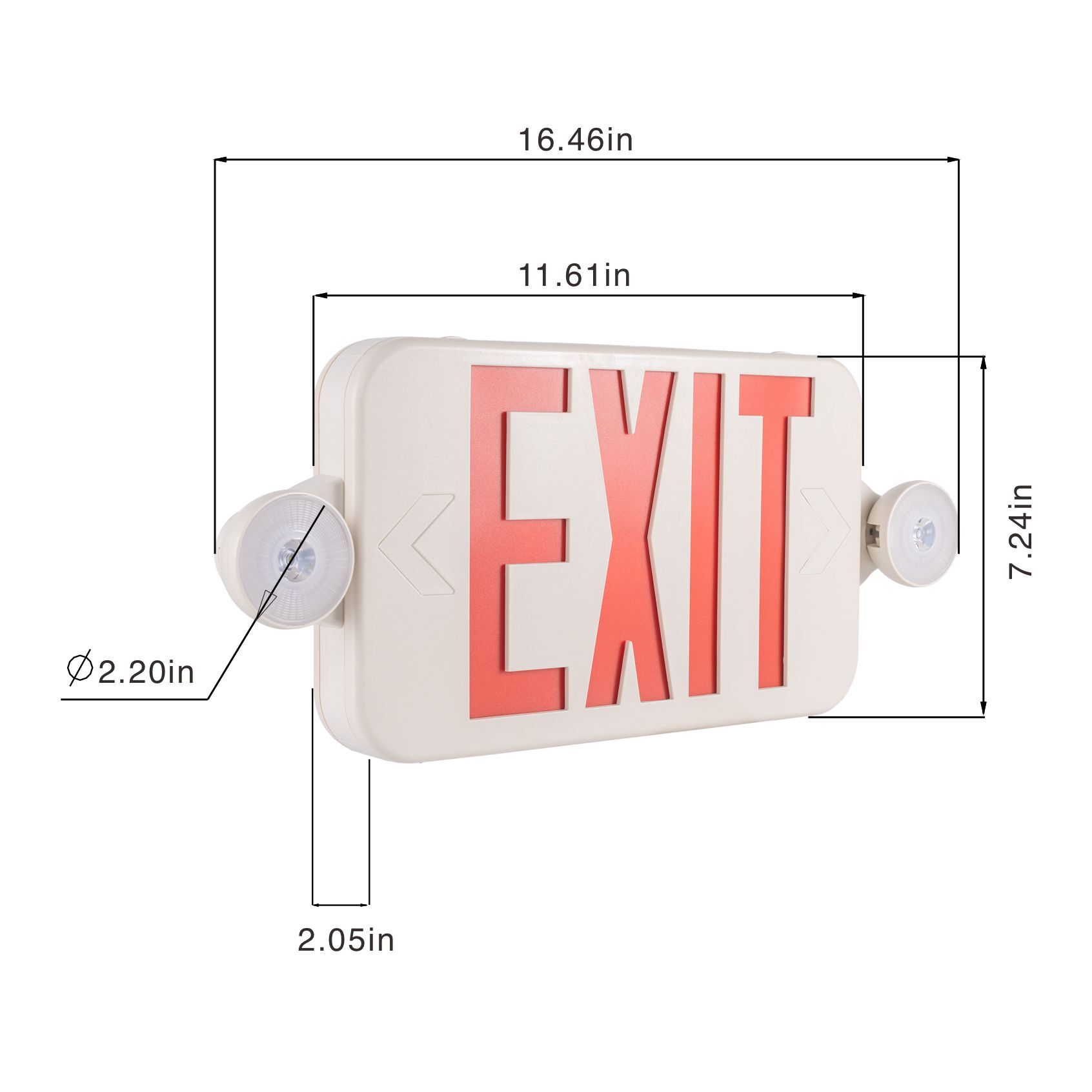 Gruenlich LED Combo Emergency EXIT Sign with 2 Adjustable Head Lights and Double Face, Back Up Batteries- US Standard Red Letter Emergency Exit Lighting, UL 924 Qualified (1-Pack)