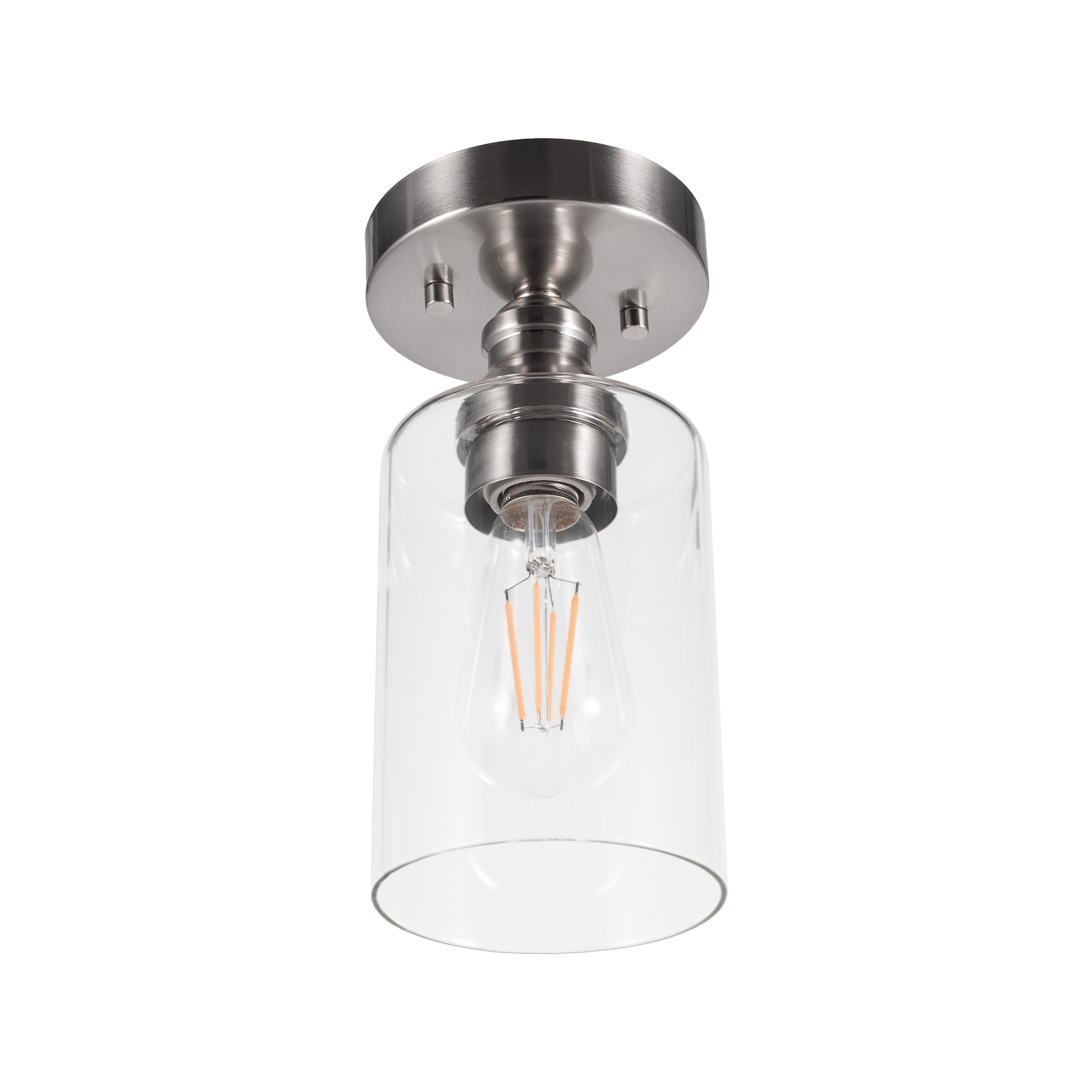Gruenlich Semi Flush Mount Ceiling Light Fixture for Outdoor and Indoor, E26 Medium Base, Metal Housing Plus Clear Glass, Bulb not Included, 1-Pack (Nickel Finish)
