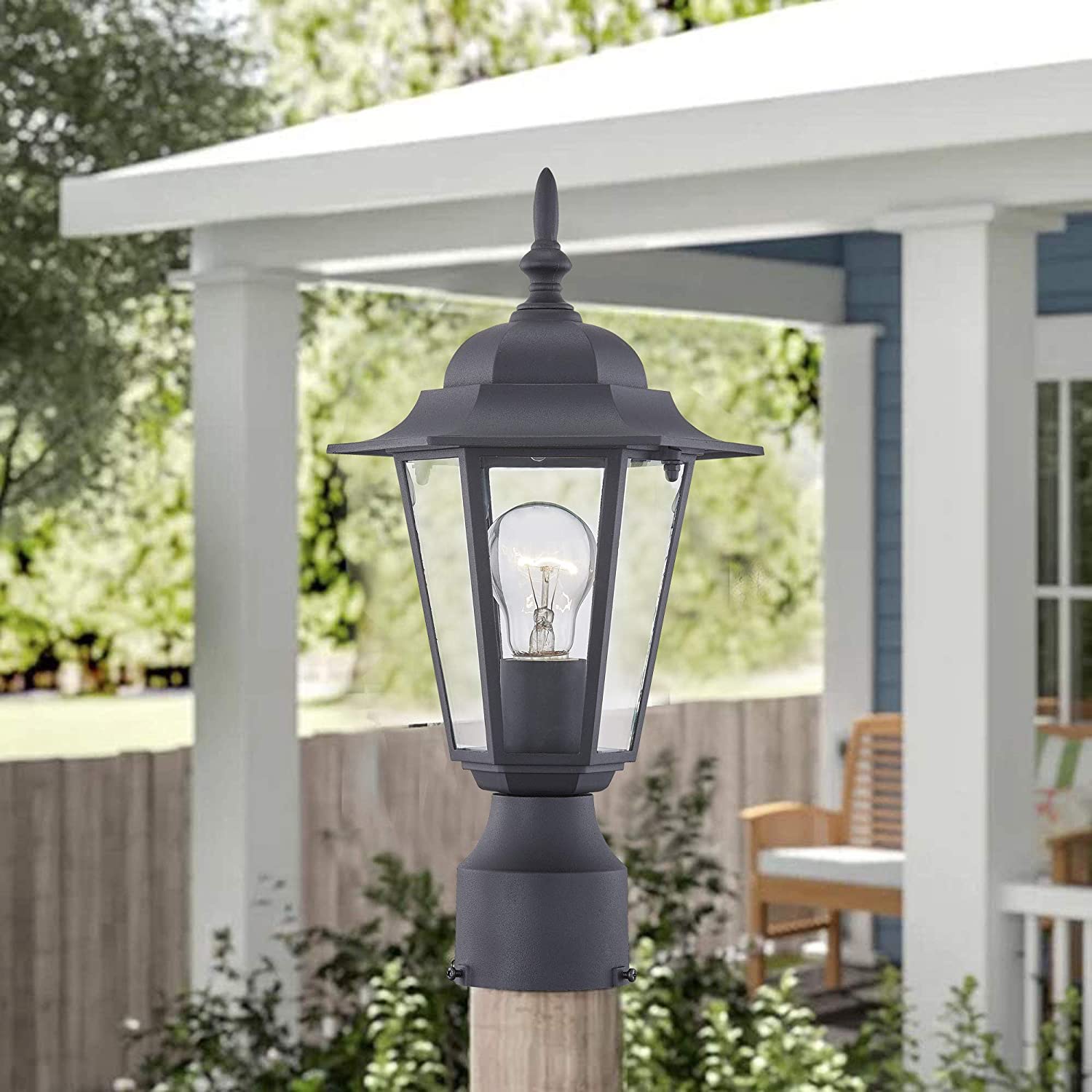 Aluminum Housing Plus Glass Bulb Not Included Matte Black Finish Gruenlich Outdoor Post Lighting Fixture with One E26 Medium Base Max 100W